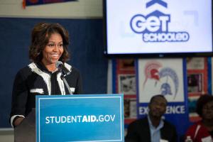 Michelle Obama speaking about student aid