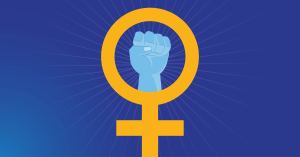 A symbol for the women’s movement: A raised fist embedded within a Venus symbol.