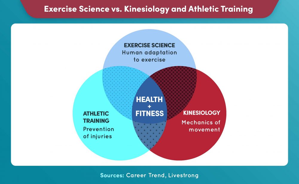 Exercise science differs from kinesiology and athletic training, though they all relate to health and fitness